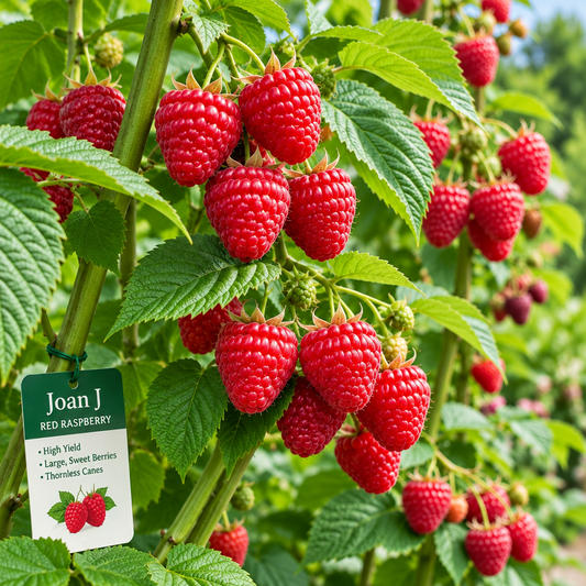 Joan J Thornless Red Raspberry (Rubus idaeus 'Joan J')
